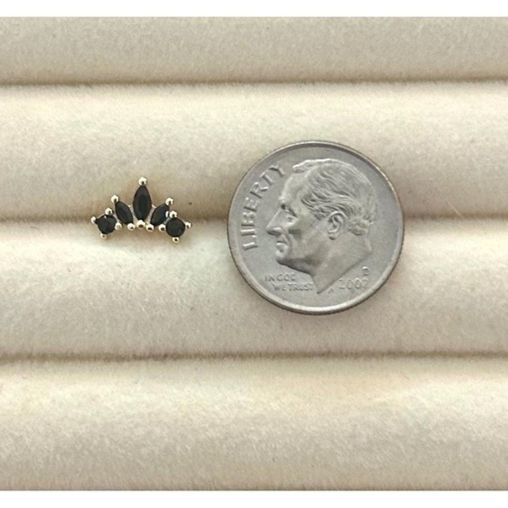 Dainty Cluster Black CZ Fan Earrings 925 Sterling Silver 14k Yellow Gold Plated - Picture 2 of 3